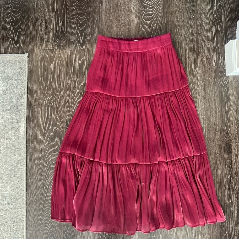 LC Lauren Conrad Burgundy Tiered Midi Skirt - Picture 2 of 3
